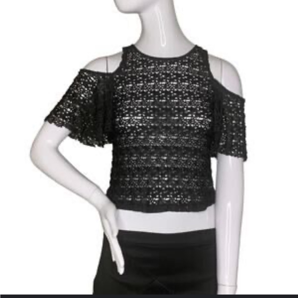 Zara Black Crochet Cold Shoulder Top
